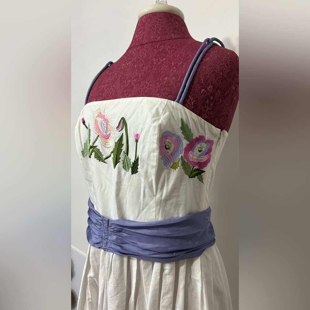 VTG Clues Midi Dress Sz 8 White Floral Embroidered Cottagecore Garden Tea‎ Party - Picture 12 of 16